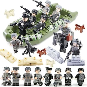 Militar Building Blocks Oficial Rubber Boat Police Dog War