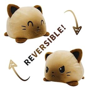 Reversível Animal Plushie Double-sided Flip Doll Show Mood Toy (Gato Marrom)