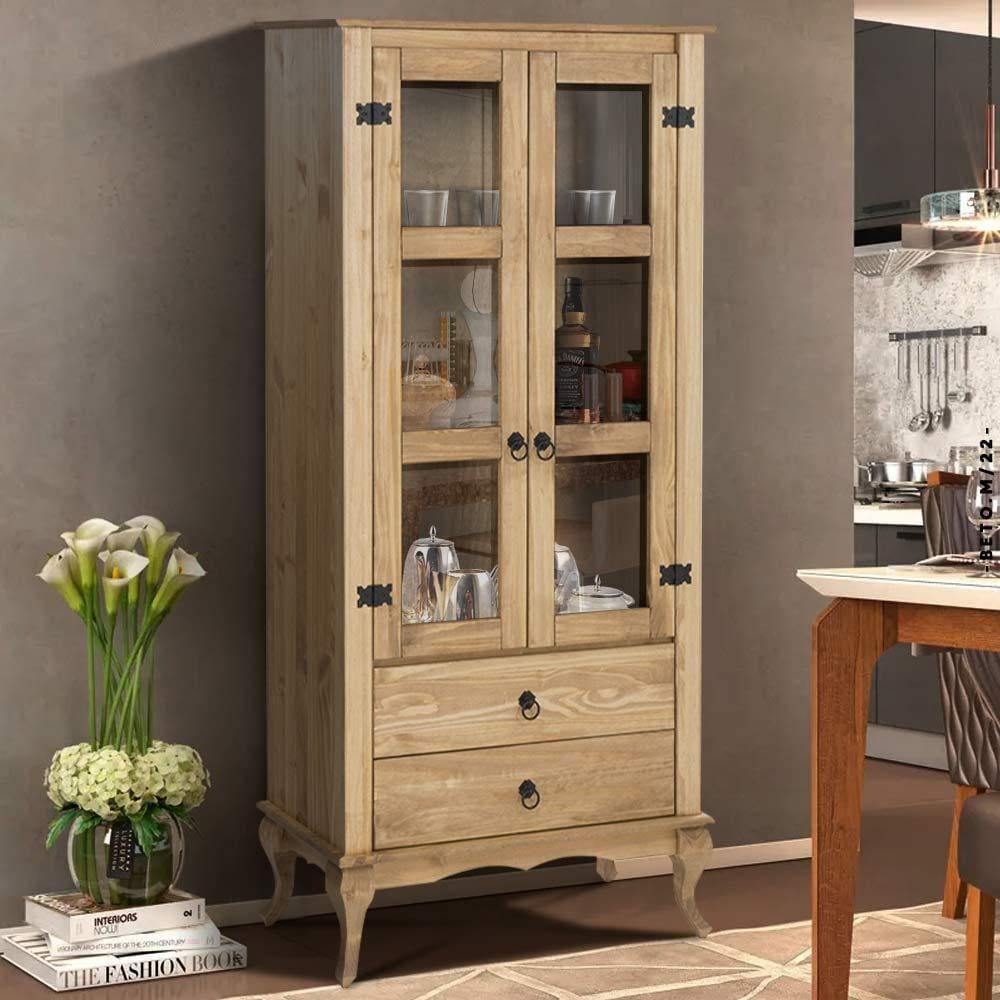 Armário Cristaleira Para Sala De Jantar Madeira Maciça 2 Portas Marrom Shop JM