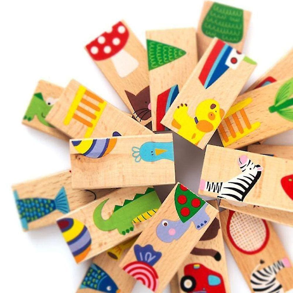 Bebê Domino Faia Madeira Caixa Animal Solitaire Toy