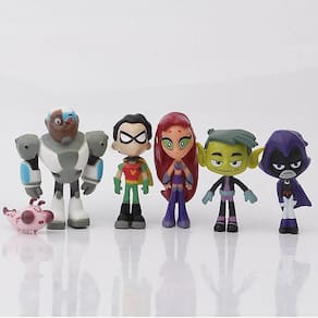 6pcs/set Mini Estilo Titãs Robin Raven Fera Ciborgue Ação