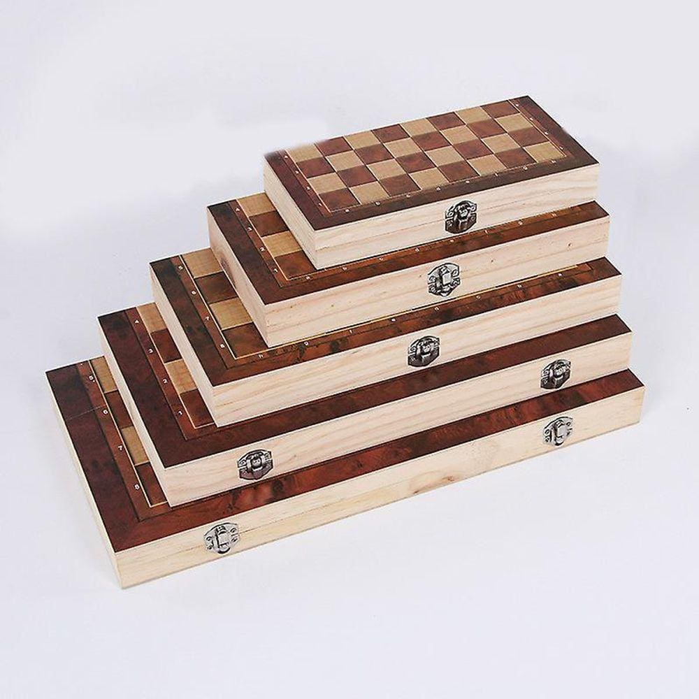 (Marrom) (39x39cm)3 IN 1 Madeira Internacional Chess Set Backgammon Board Games Checkers Puzzle Jogo De xadrez Dobrável Chessboard