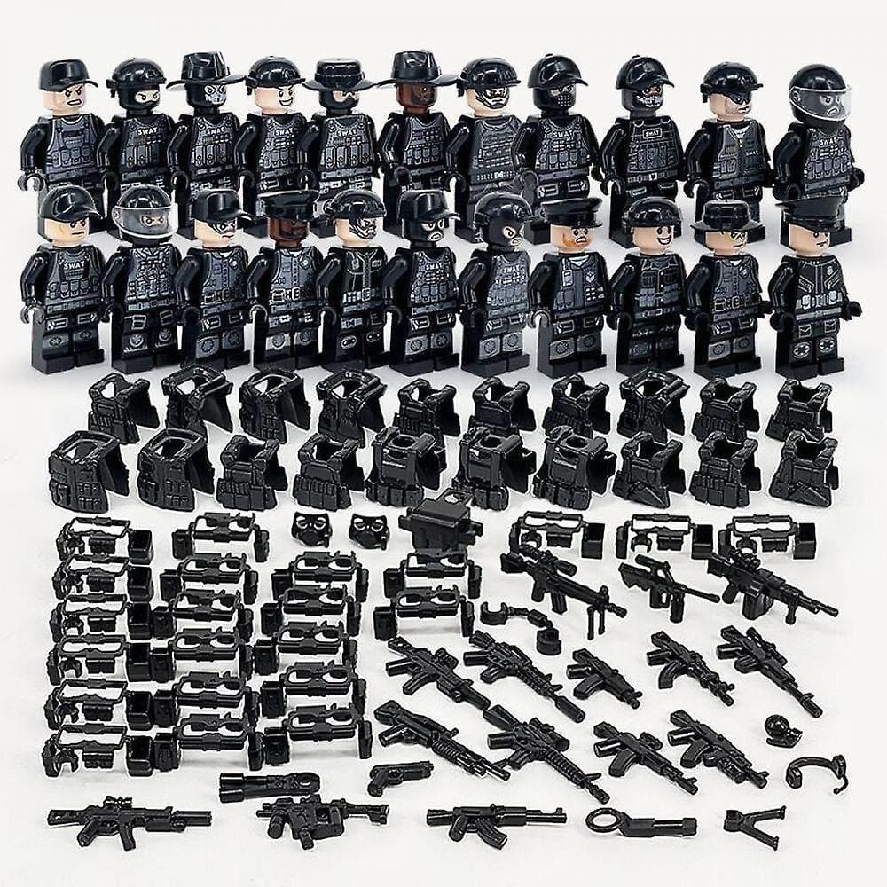 Blocos de construção militar série Polícia Especial Negra e veículo off-road definir pequenas partículas montadas brinquedo minifigure