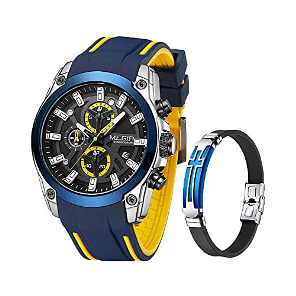 Relógios masculinos MEGIR, cronógrafo, pulseira de silicone