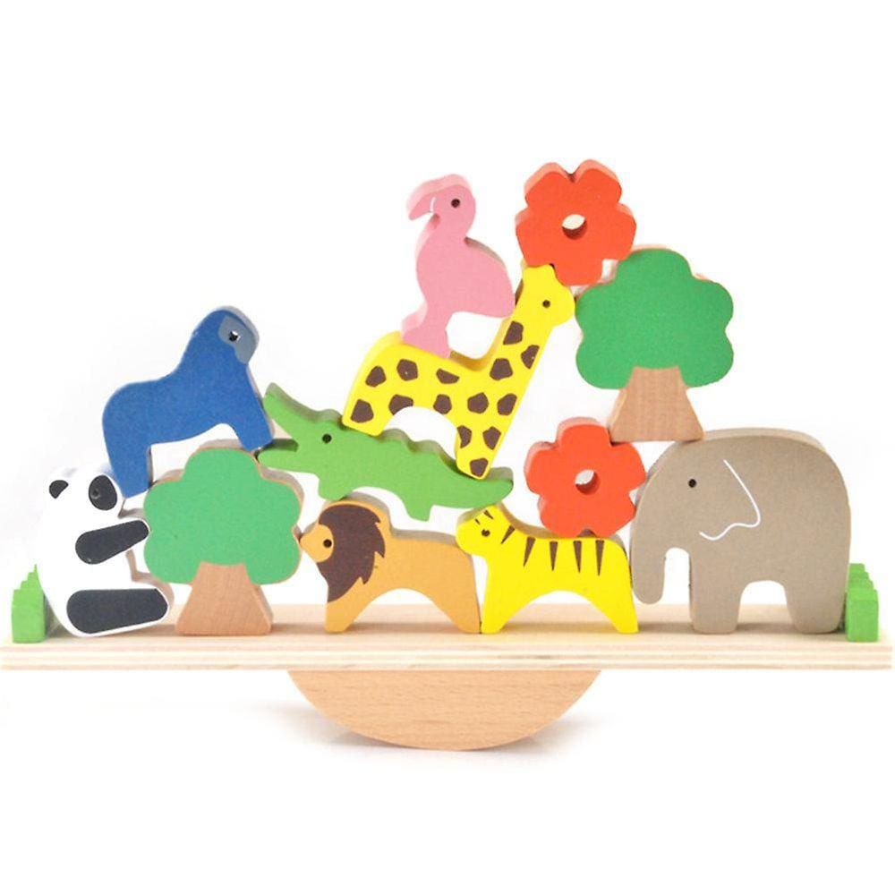 Azul de madeira animal lua blocos educativo crianças brinquedo presente