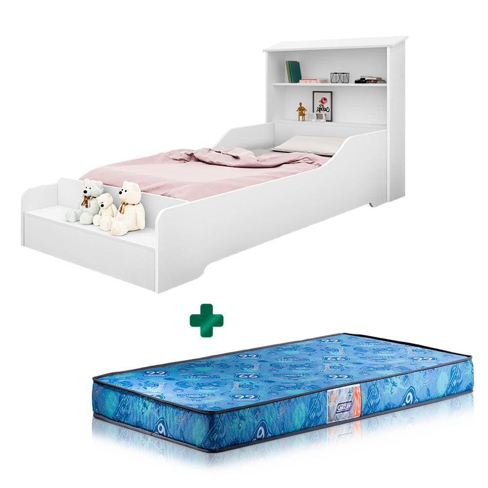 Cama Infantil Com Proteção Branca Liz Cambel Com Colchão Gazin