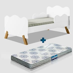 Cama Juvenil Infantil Pés Em Madeira Angel Branca Com Colchão Probel Guarda Costas