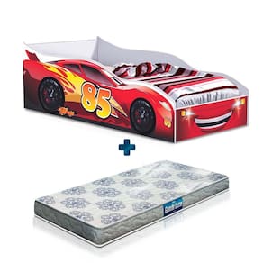 Cama Carro Vermelho Infantil Red Gabrielli Móveis Com Colchão Probel Guarda Costas