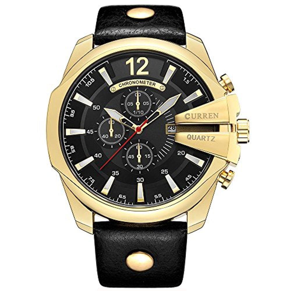 Relógios masculinos Luxury Date Gold Male Fashion Leather St