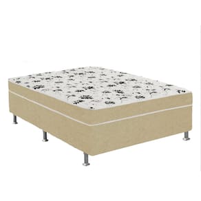 Cama Box Casal Suede Bege + Colchão Casal Suede Bege Espuma 138x188x55