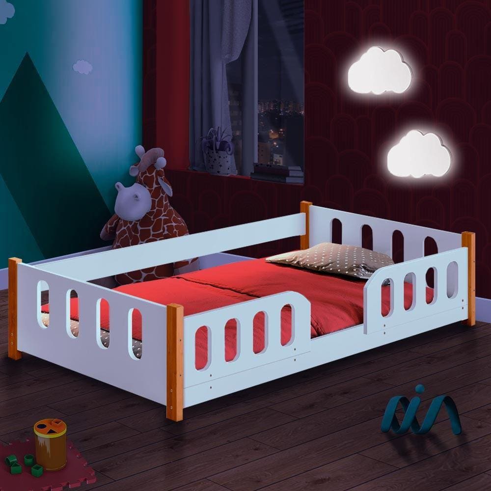 Cama Infantil Montessoriana Marromissa Com 2 Luminárias Nuvem Branca Divaloto