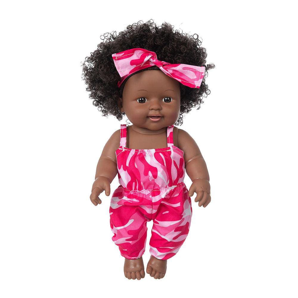 Pele negra africano bebê preto bonito cabelo encaracolado saia de renda 12 polegadas vinil bebê brinquedo