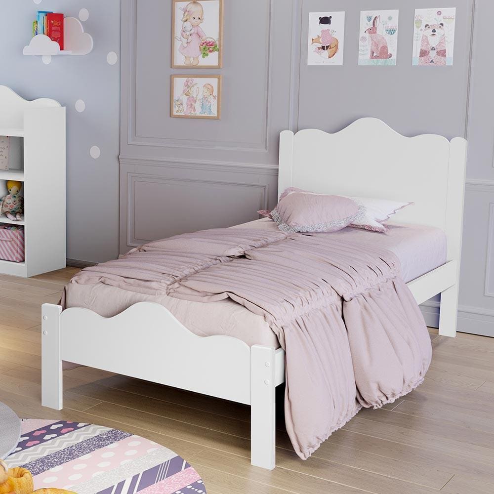 Cama Solteiro Infantil MDF Branco Basoto