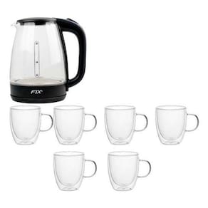 Jarra Elétrica + 6 Canecas Duplo Vidro 1,8L/350ml