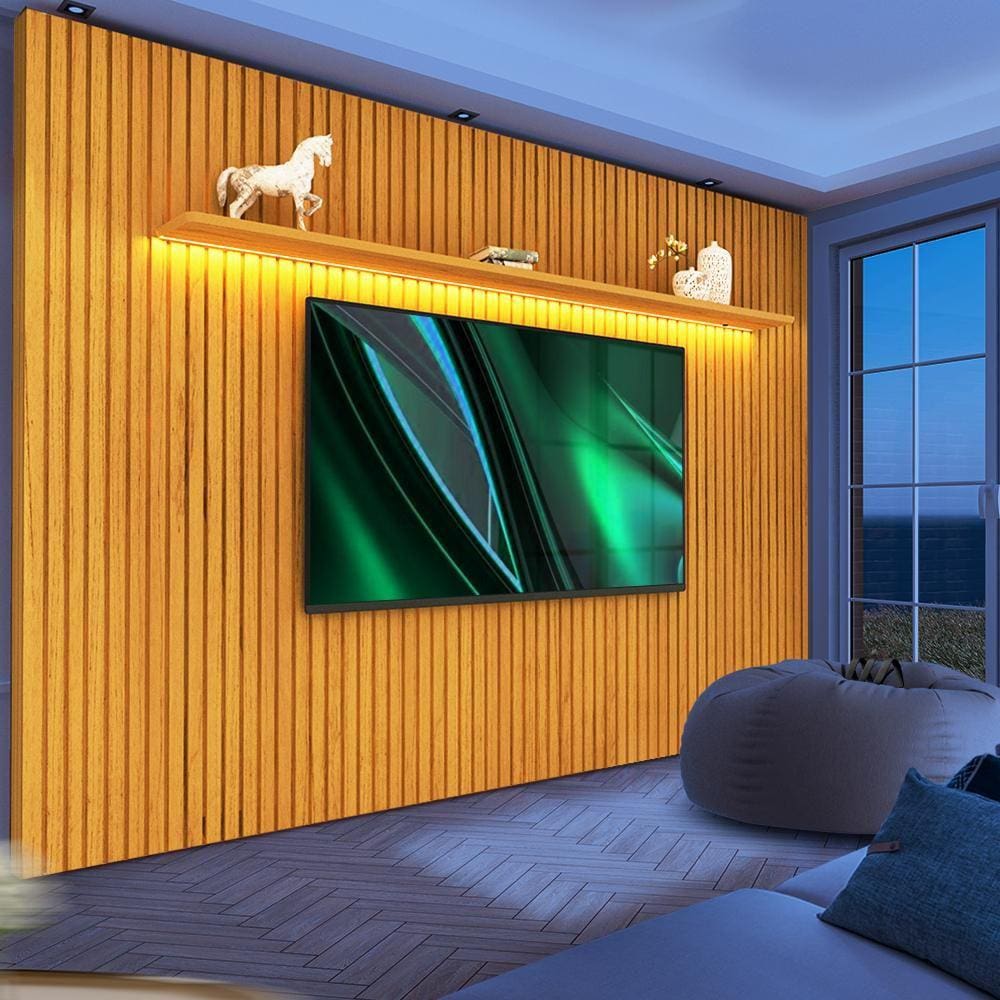 Painel Home Ripado TV Até 85 Polegadas Com LED E Prateleira Naturale Notório Shop JM