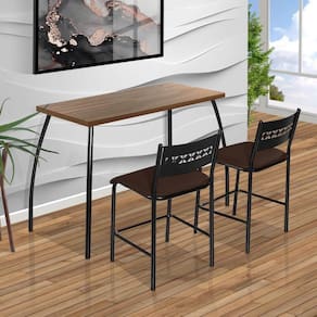 Mesa Pequena Com 2 Cadeiras De Aço Preto Com Assento Marrom