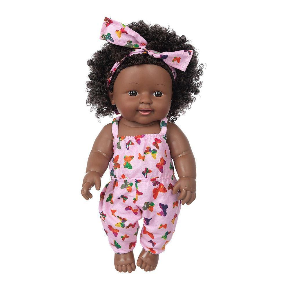 Pele negra africano bebê preto bonito cabelo encaracolado saia de renda 12 polegadas vinil bebê brinquedo