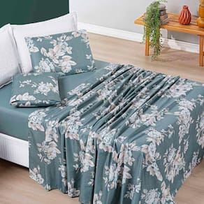 Jogo Cama Lençol Celi Casal Padrão Micropercal 200 Fios 4 Peças - Verde Floral