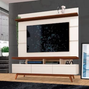 Rack Com Painel Para Sala Off White Freijó Marrocos Iver Shop JM