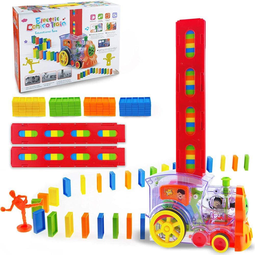 Domino Train, conjunto de 120 peças de blocos de dominó, conjunto de dominó de blocos de brinquedo de construção e empilhamento para brinquedos de 3 a