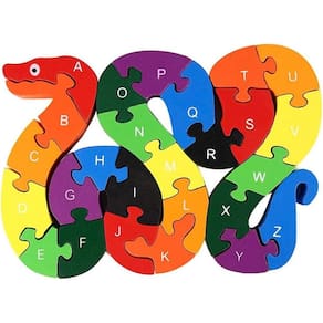lovestown Alphabet Jigsaw Puzzle Building Blocks Quebra-cabeça de madeira animal, letras de serpente de madeira Brinquedos de blocos de números para b