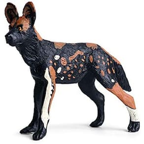 Estatueta de cachorro selvagem africano Estatueta de plástico realista Lycaon Pictus Dog para coleção Science Educational Prop