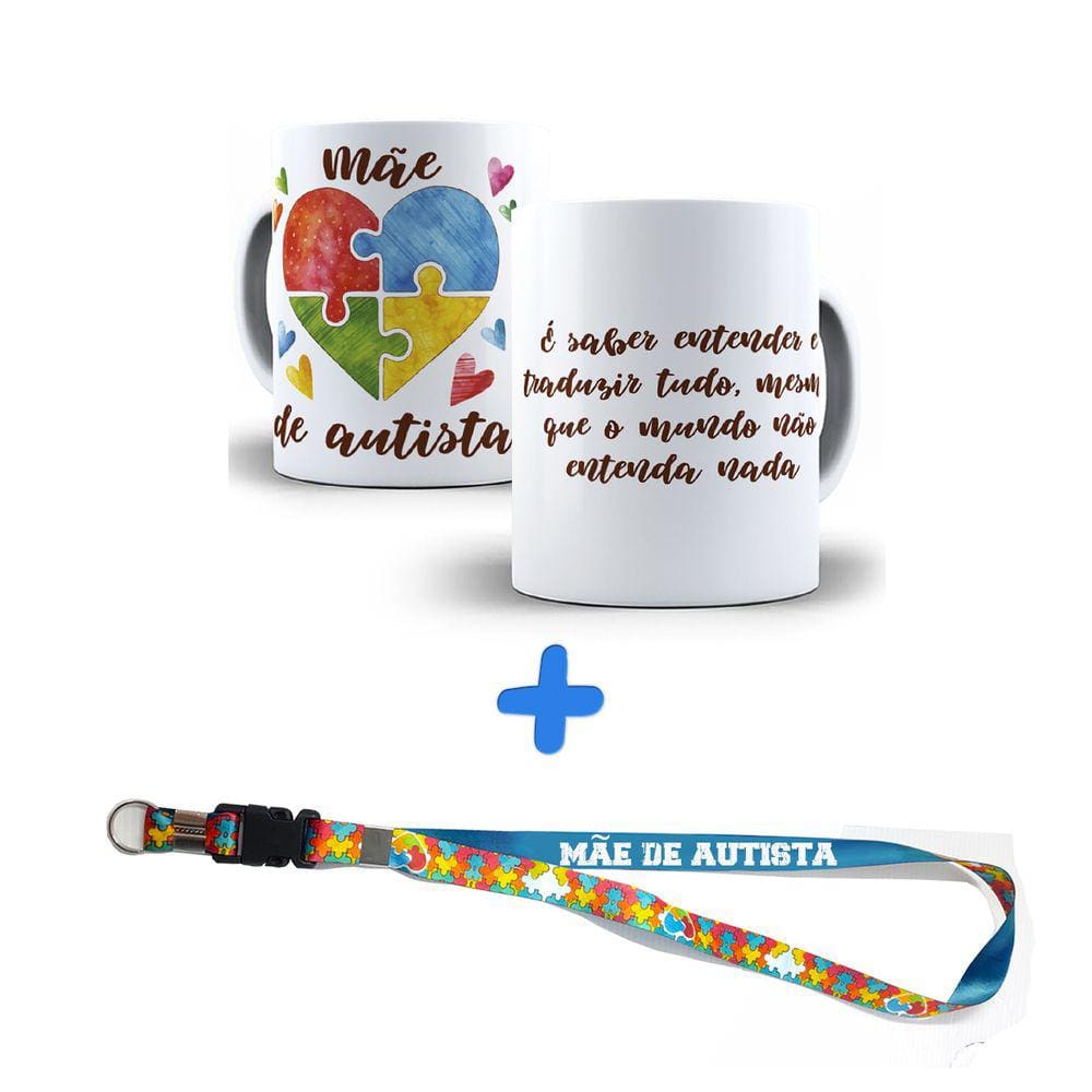 Kit Presente Sou Mãe de Autista Com Caneca , Chaveiro e Cordão Puzzle