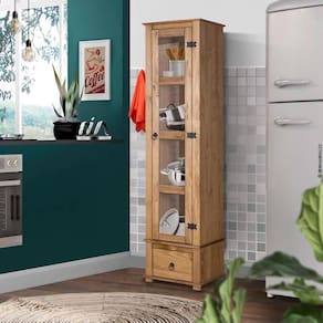 Paneleiro Simples 1 Porta Em Vidro 1 Gaveta Madeira Maciça Marrom Shop JM