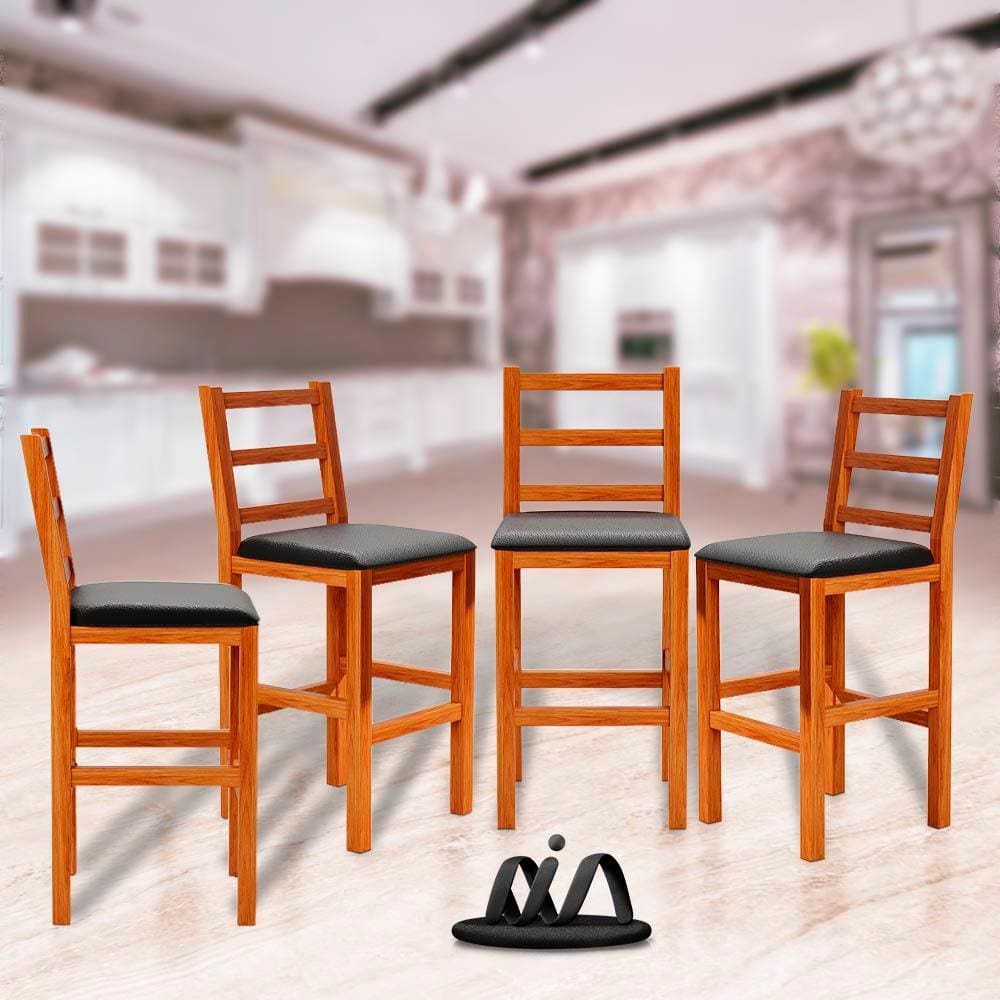 Banquetas Para Cozinha Madeira Maciça Assento Estofado Preto Fênix Movelar – 4 Unidades