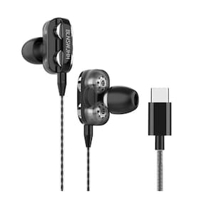 Fones de ouvido esportivos com fio tipo-c fone de ouvido duplo chifre fones de ouvido intra-auriculares mini fones de ouvido