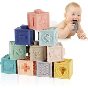 Blocos de bebê Blocos de construção macios Brinquedos para bebês Mordedores Brinquedo Educacional Squeeze Play com Números Animais Formas Texturas 6