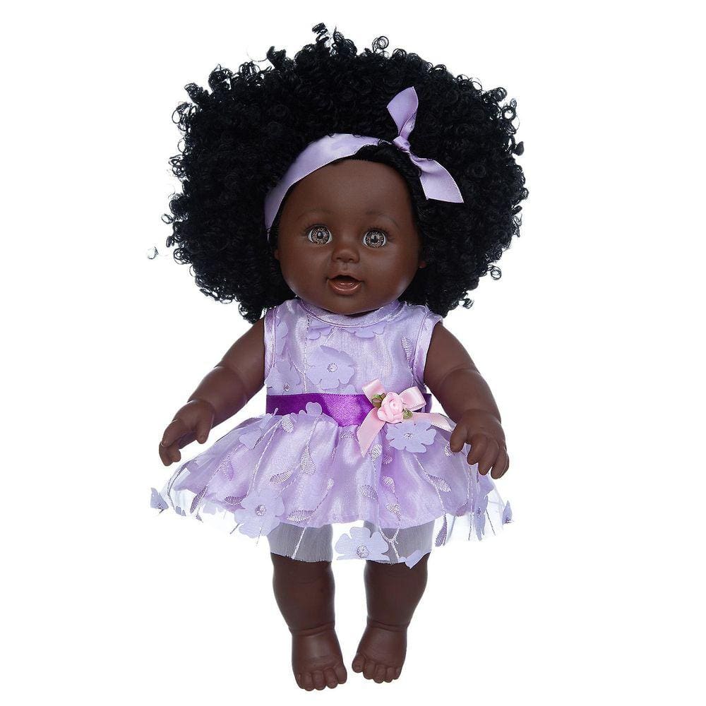 Pele negra africano bebê preto bonito cabelo encaracolado saia de renda 30cm brinquedo de bebê de vinil