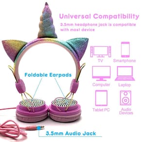 Unicórnios fofos com fones de ouvido com fio Meninas Daugther Música Stereo Earphone Computador Cer Gamer Fone de Ouvido Gamer