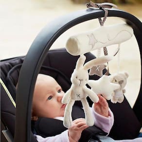 Acessórios para carrinho de bebê fofo softmusic macio pelúcia coelho estrela pendurado brinquedo