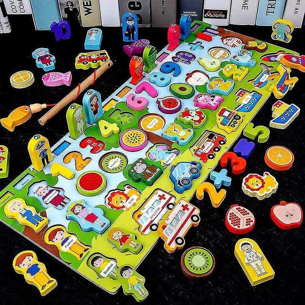 Brinquedos de pesca brinquedo educativo de madeira caráter multifuncional forma cognitiva combinando blocos de construção brinquedos para animais