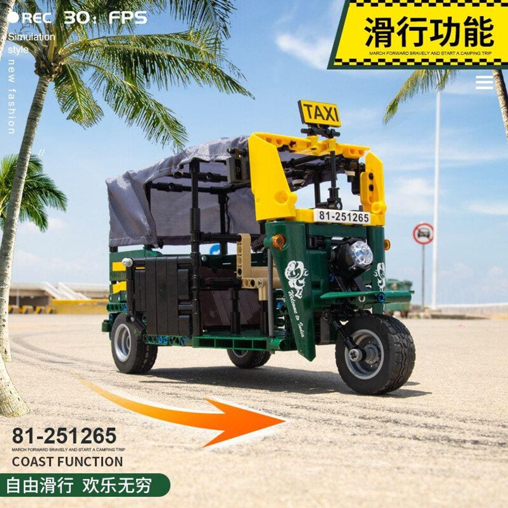 50002 táxi turístico Tricycle boy Assemble tecnologia pequeno edifício de partículas blocos DIY brinquedos| Blocos de empilhamento