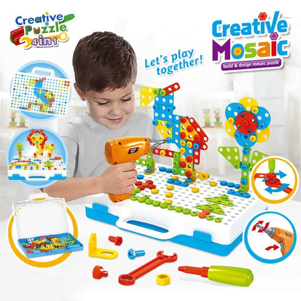Parafuso de perfuração 3D Brinquedos de quebra-cabeça de mosaico criativo para crianças construindo tijolos Brinquedos Crianças DIY Exercício Elétrico