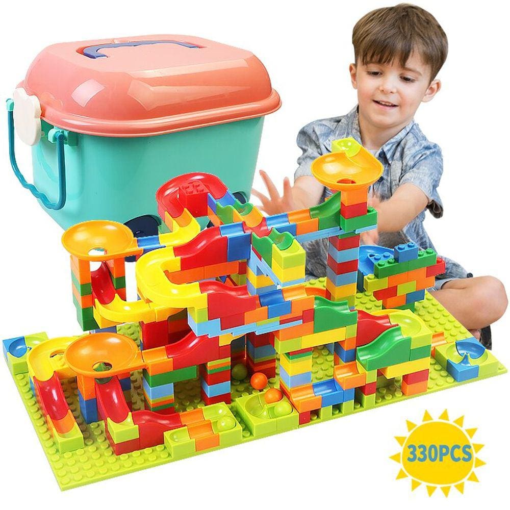 Corrida de mármore Corrida de Pequeno Bloco Maze Ball Construção de Blocos de Deslizamento de Funil Bloqueia brinquedo de tijolos de montagem DIY Para