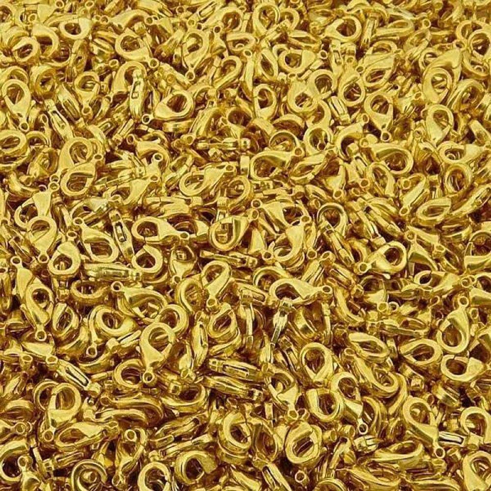 Fecho Lagosta para Bijuterias 12mm - Dourado - 100 peças
