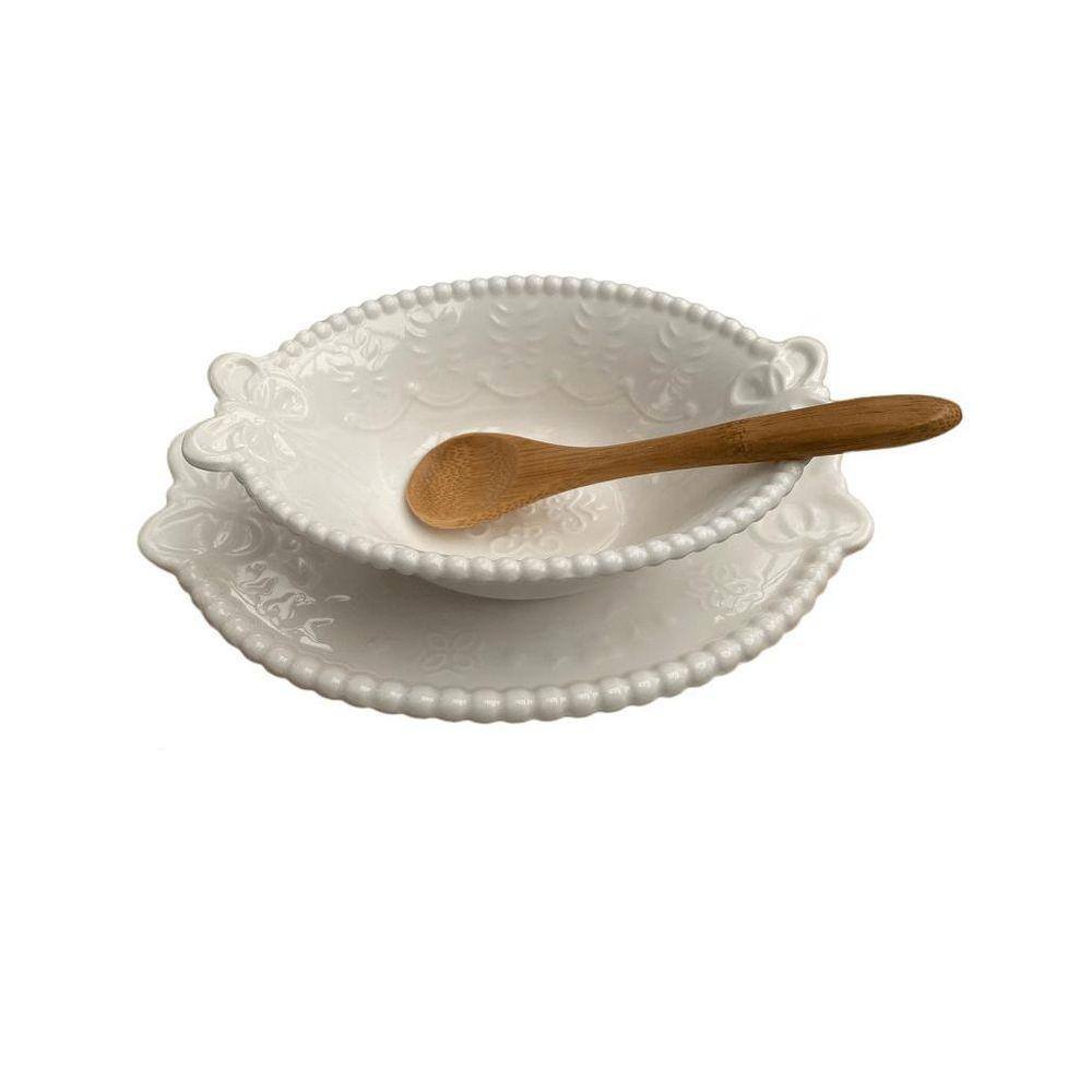 Molheira Cerâmica Lacinho com Colher de Bambu