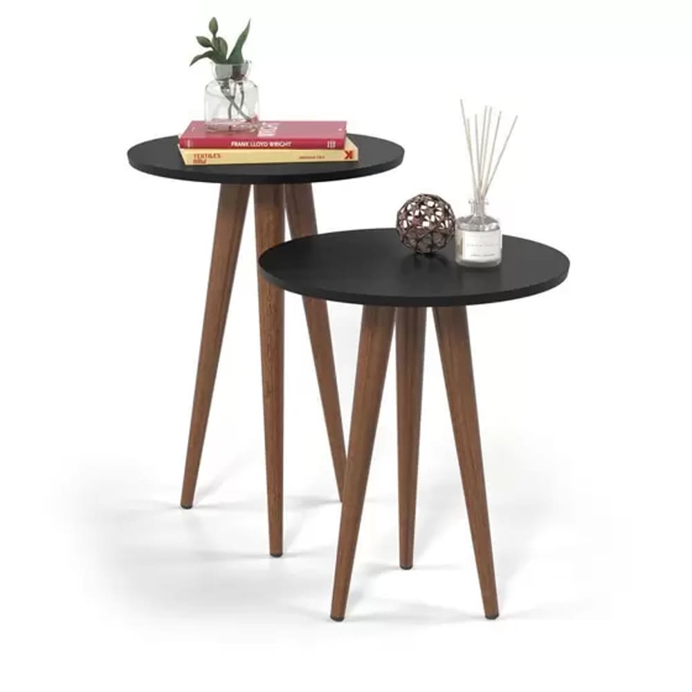 Conjunto 2 Mesas Canto/Lat Slim Preto Acetinado - Patrimar
