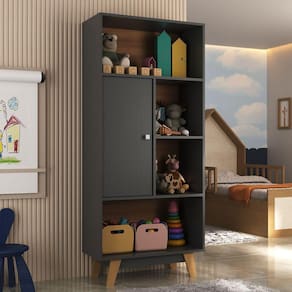 Nicho Infantil Organizador 1 Porta 4 Nichos Sara Espresso Moveis Grafite/Nogal