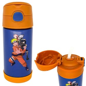 Garrafa Naruto Uzumaki Térmica 6 Horas Infantil Metal Com Canudo De Silicone 300ML Oficial viz