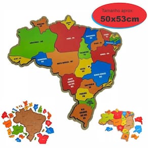 Quebra-Cabeça Mapa do Brasil em MDF 3mm 50x53 cm