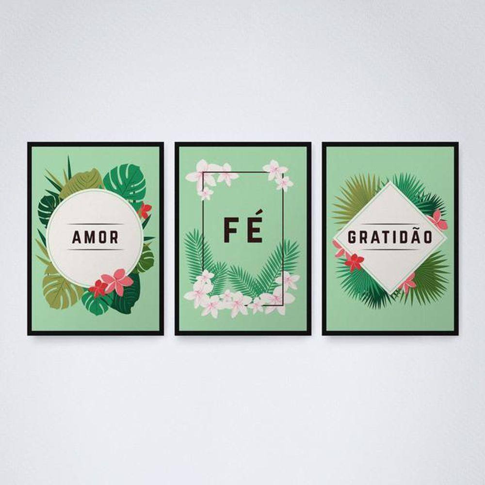 Quadro Decorativo Amor Fé e Gratidão V7 30x20cm
