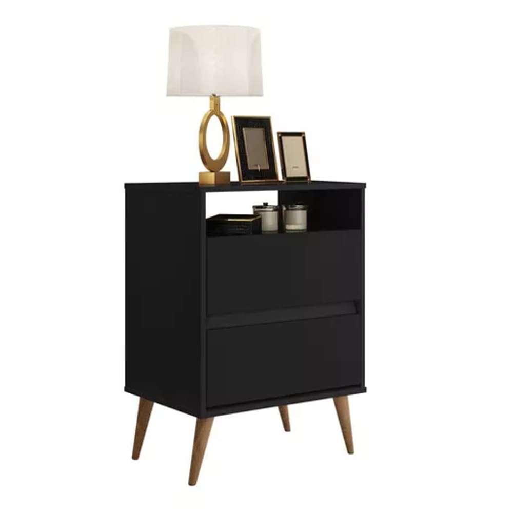 mesa de cabeceira 45cm 2 gavetas com  1 nicho