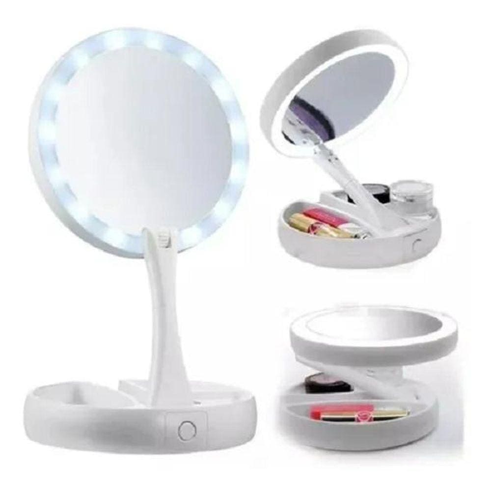 Espelho De Mesa Dupla Face Branco Com Led