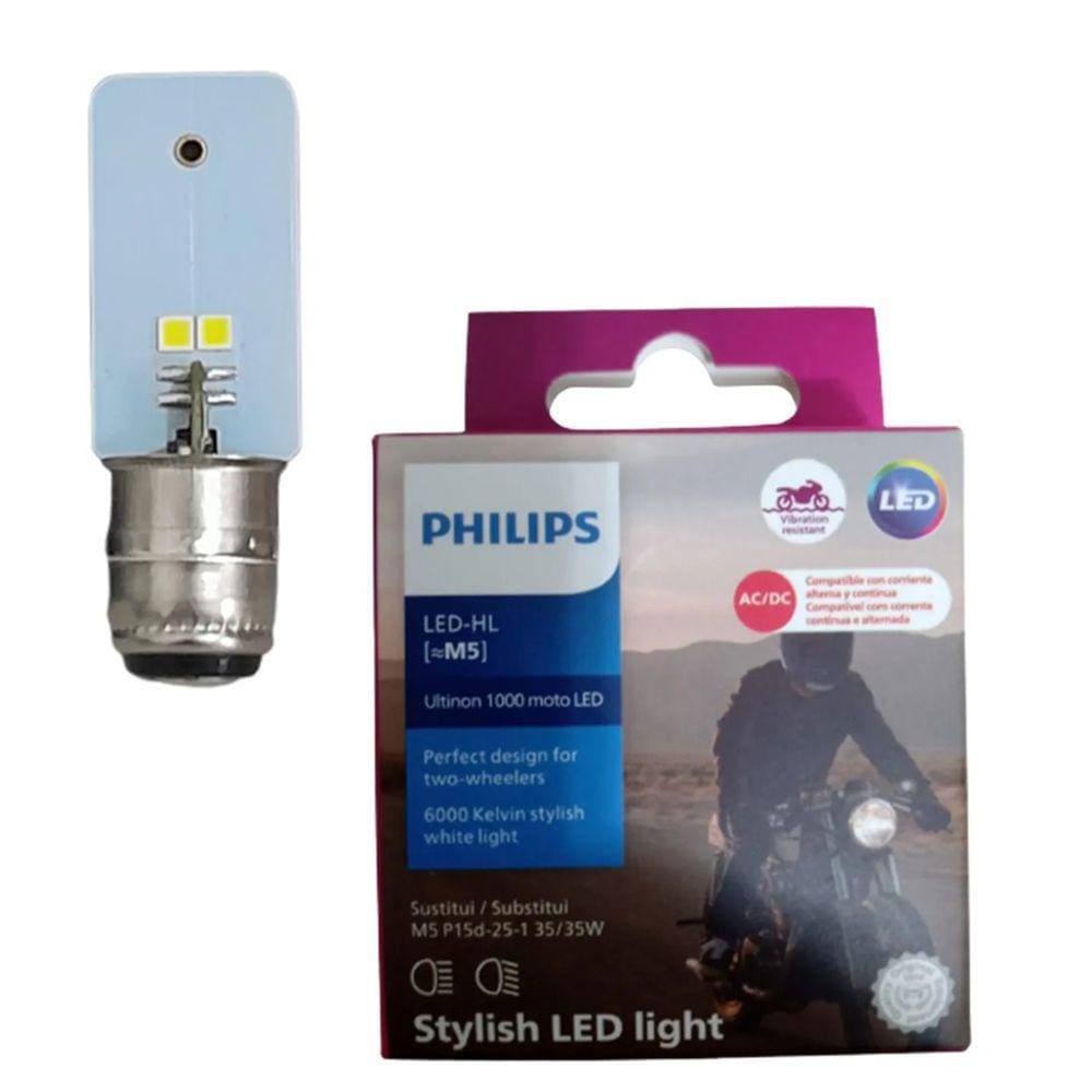 Lampada Farol M5  Led Biz 100 - Biz 125 - Bros 2009 Philips Luz Branca 6000K