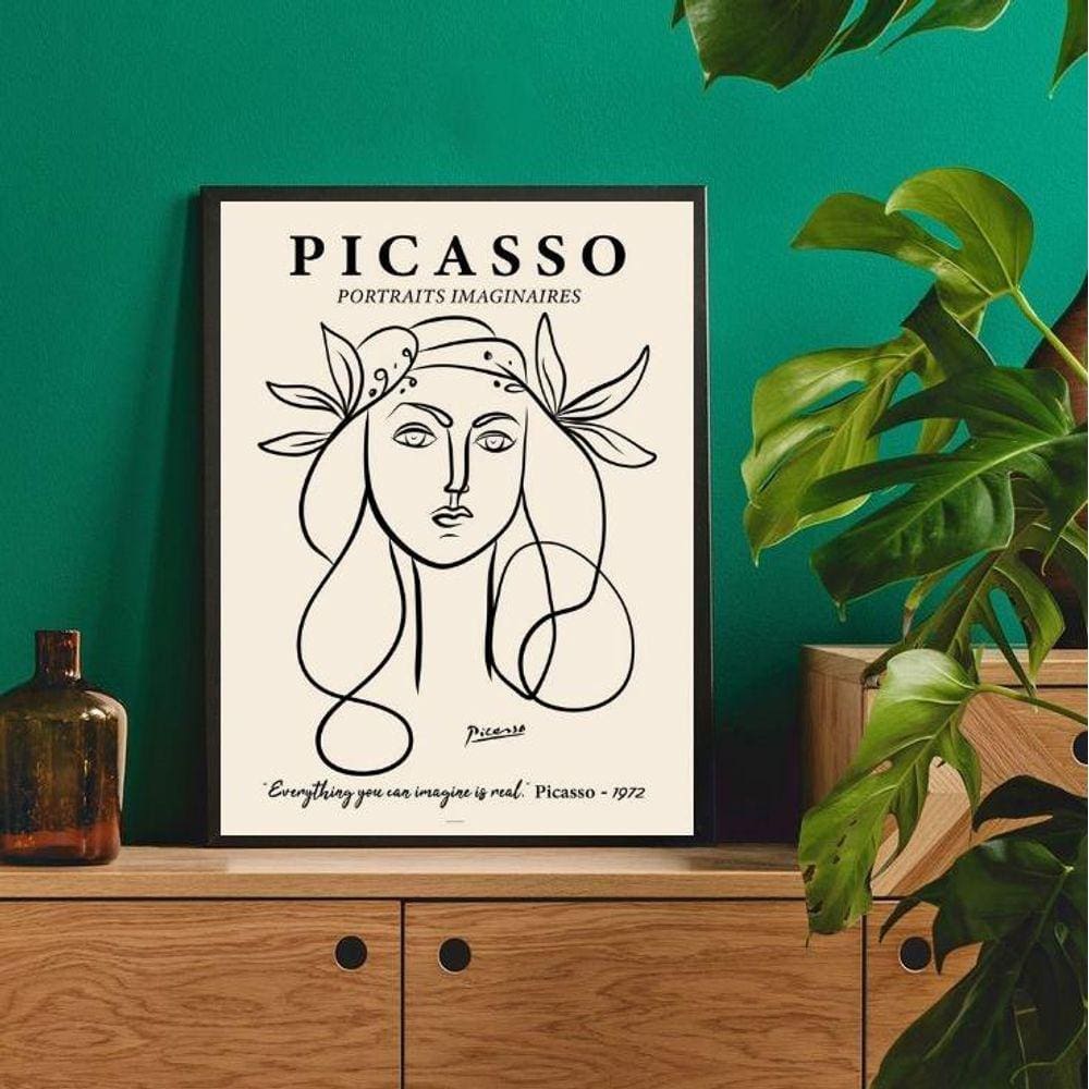 Quadro Desenho Minimalista Picasso 33x24cm - Moldura Preta