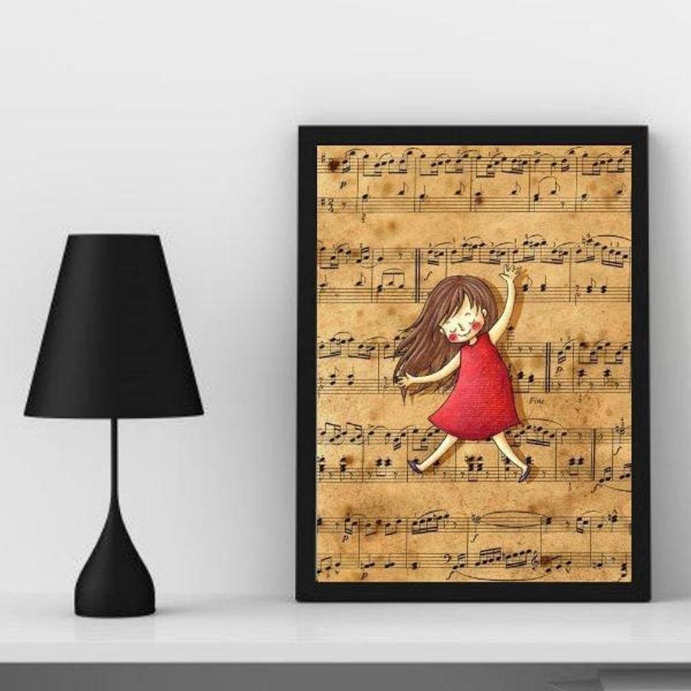 Quadro Infantil Música Menina 33x24cm - Moldura Branca
